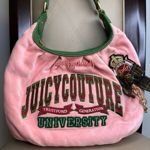 Juicy Couture University Trustfund Pink Velour Vintage Hobo Handbag